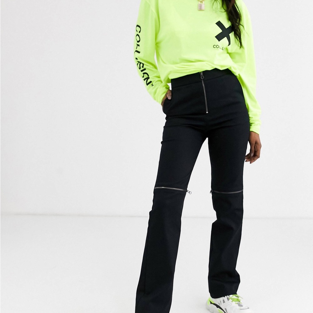 COLLUSION Zip Front Cargo High Waisted Black Pants